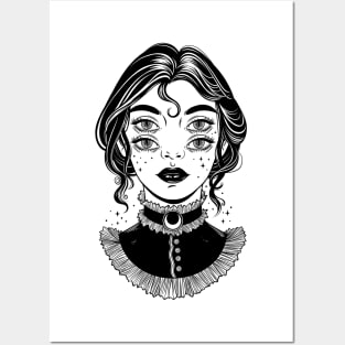 Cute victorian witch with four eyes Posters and Art